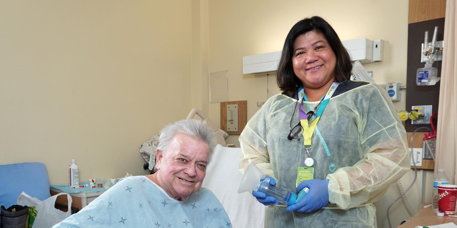 Michael Charles with nurse Tess Macalintal.