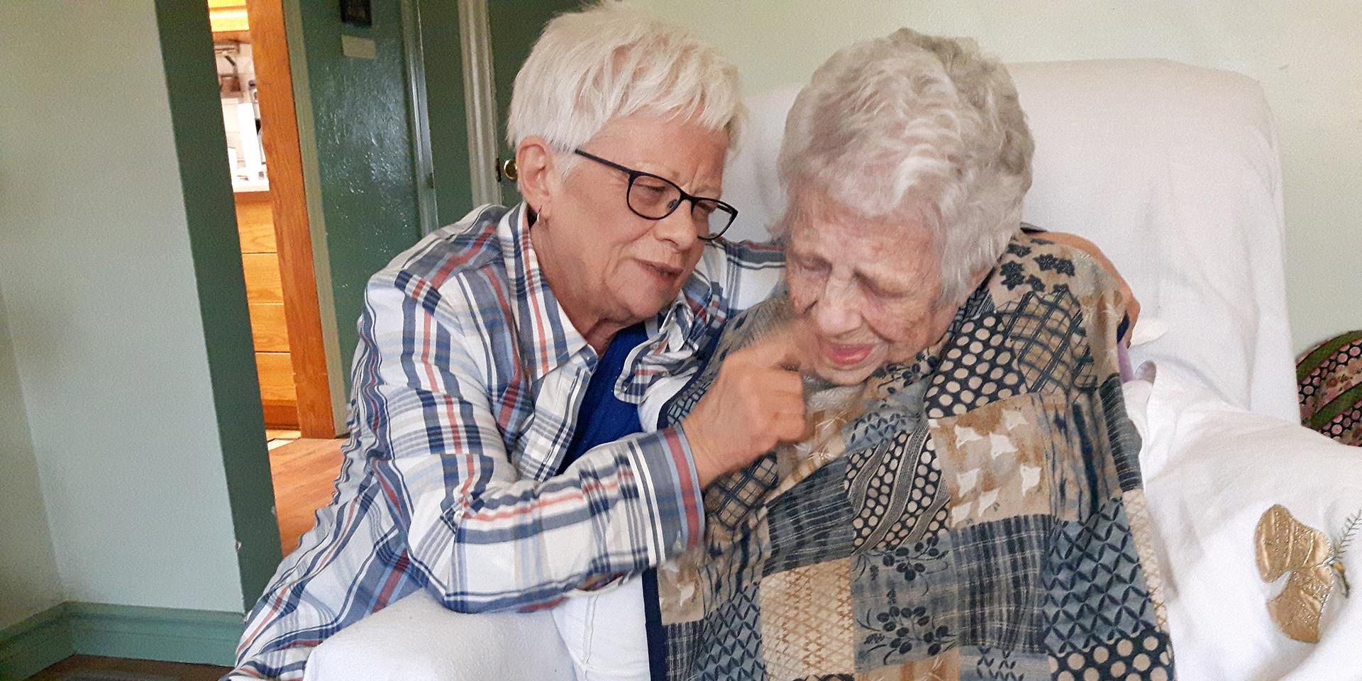 Terry Burns with her mother, 96-year-old Stella Burns.