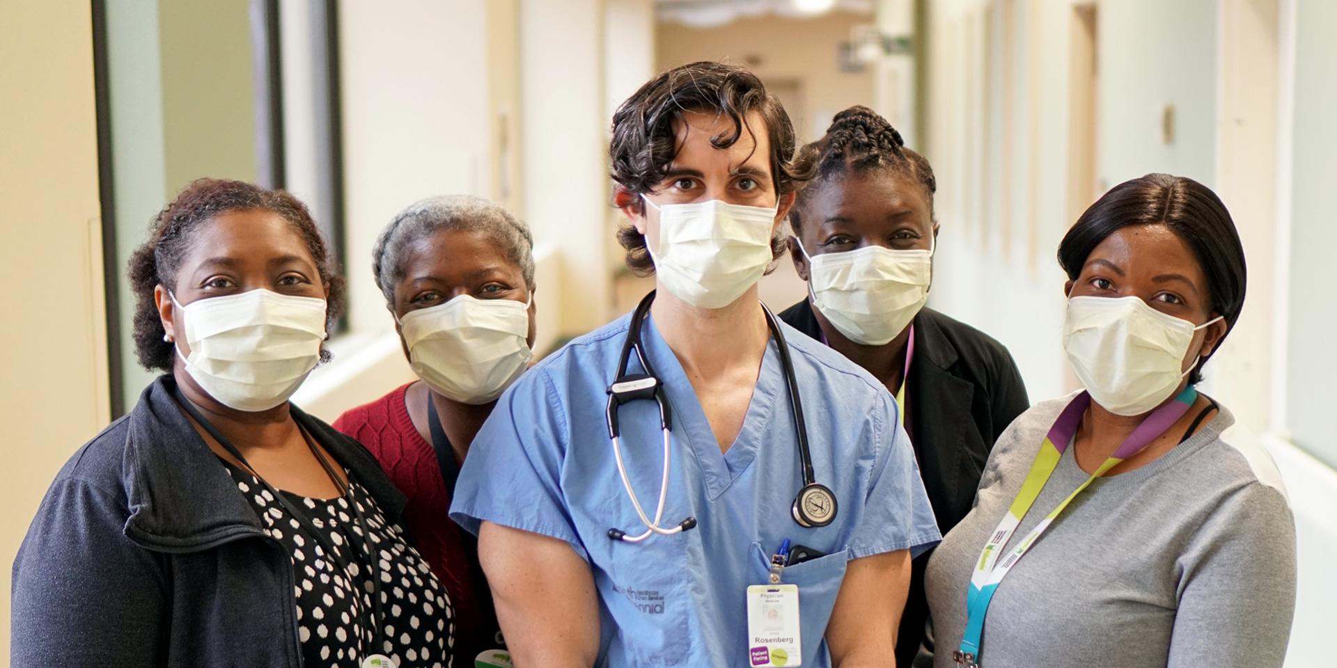 Dr. Jarred Rosenberg with nurses from the Nurse Led Outreach Team: Nicole, Yvonne, Theresa and Siphathokuhle (Pat)