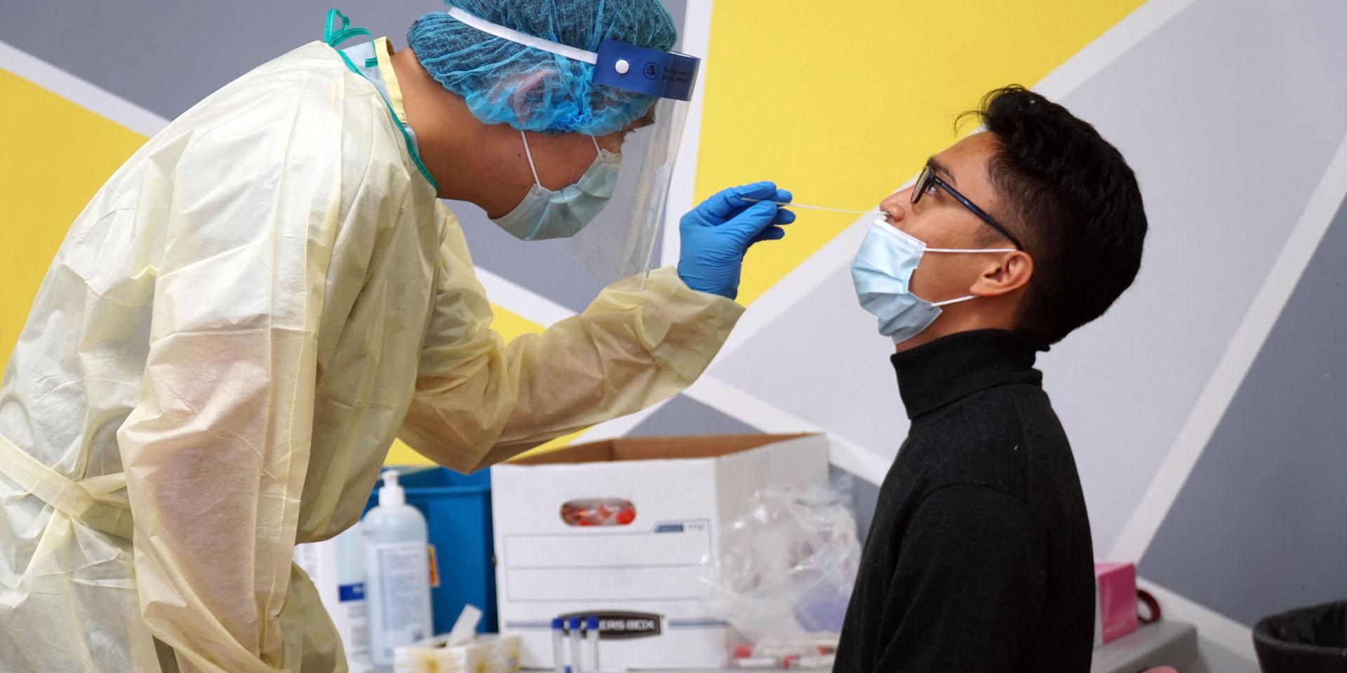 A community member receives a COVID-19 test at ETHP's temporary testing site in Thorncliffe Park