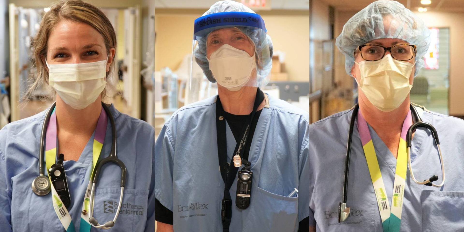 From left, Martha Durling, Cindy Thompson and Jill Aucoin work on MGH's respiratory therapist team.