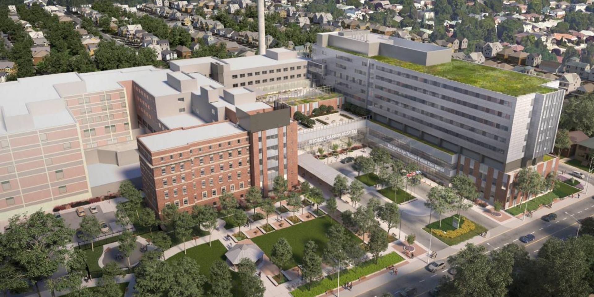 Redevelopment rendering aerial view looking south east
