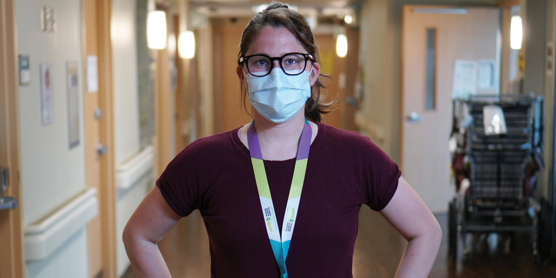 Erin Beange standing in the unit she works in at MGH