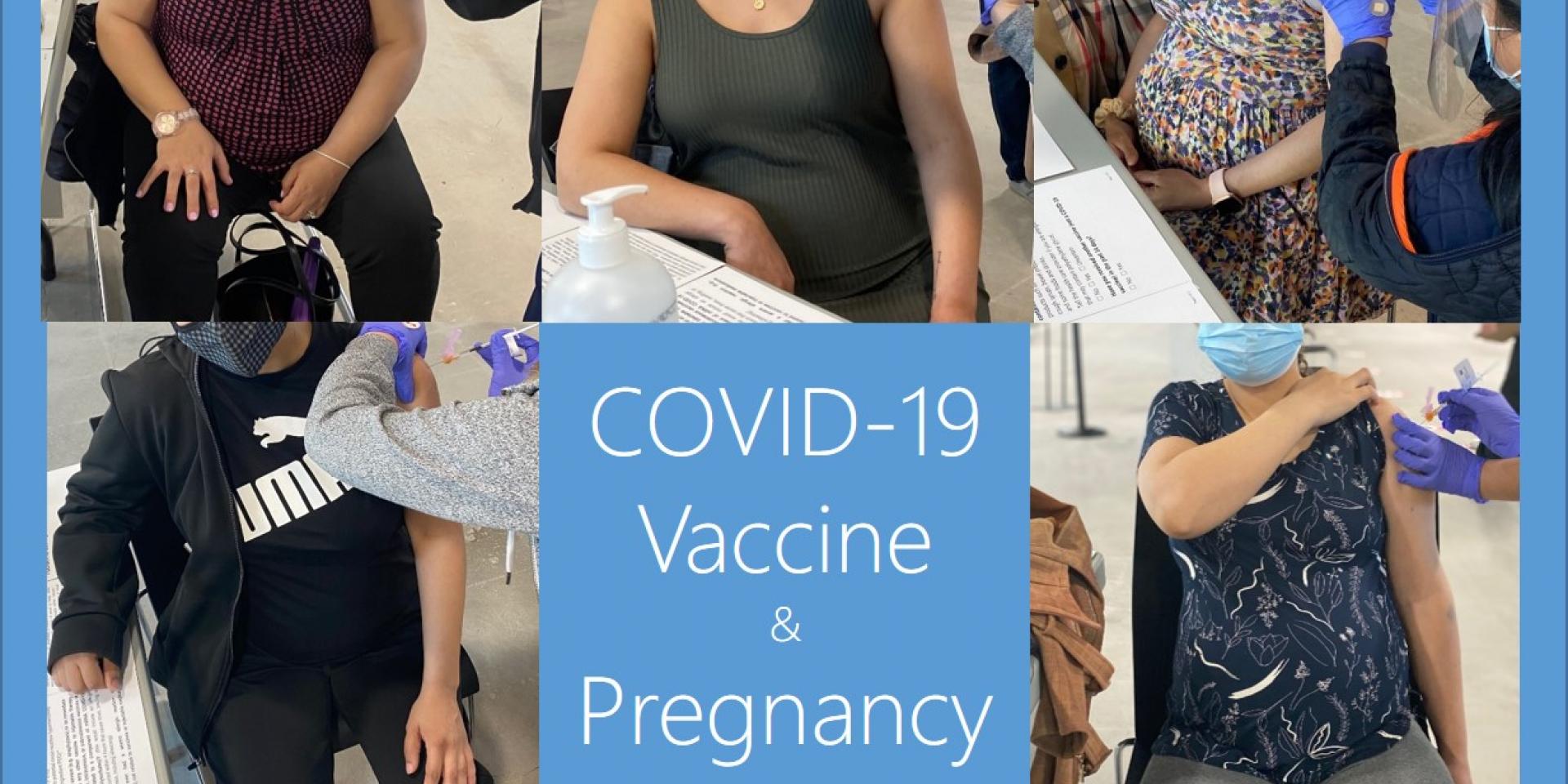 Collage of pregnant clients receiving the COVID-19 vaccine