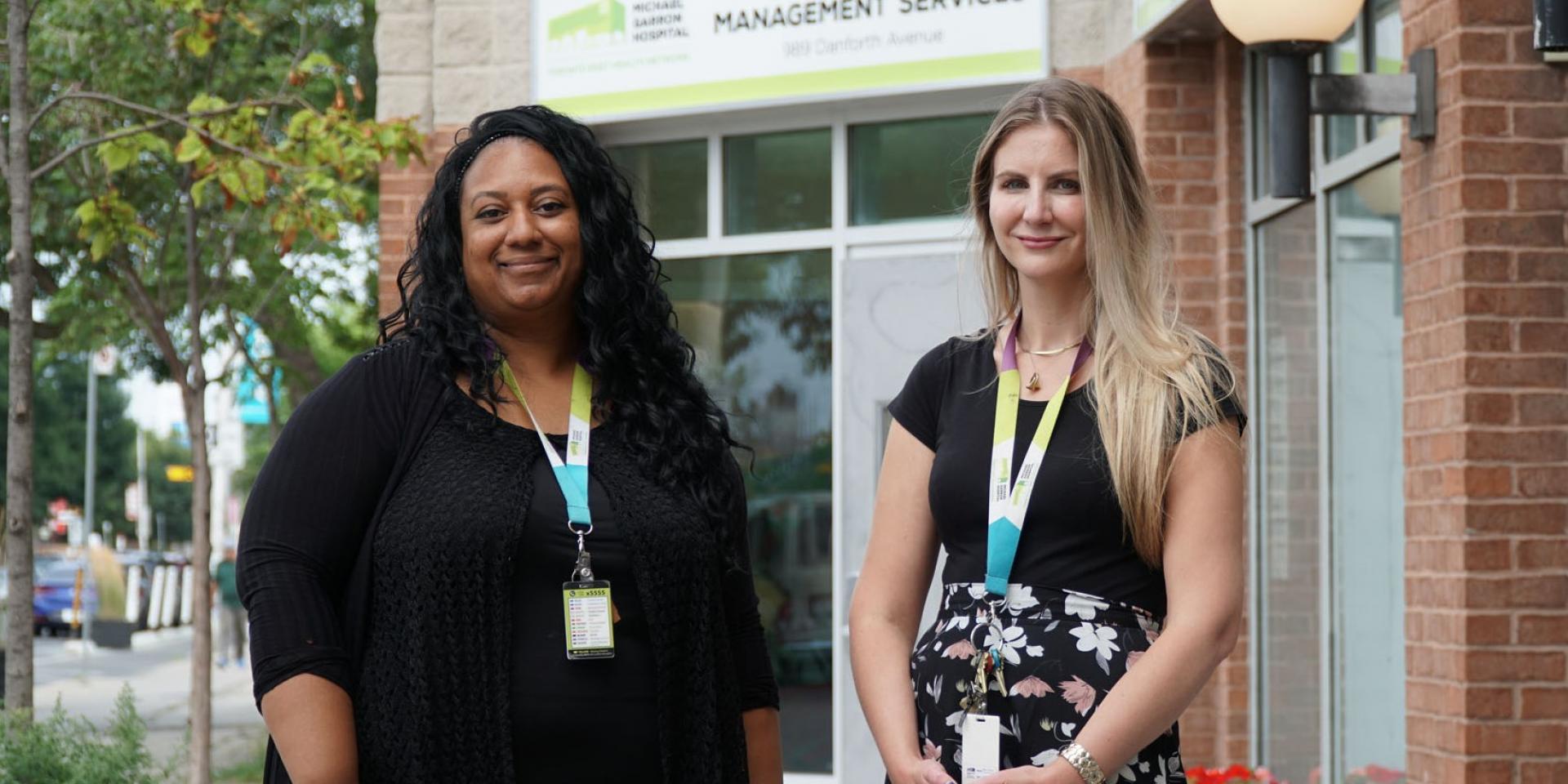 Krystle Brady and Kathryn Decker in front of Women's Withdrawal Management Services