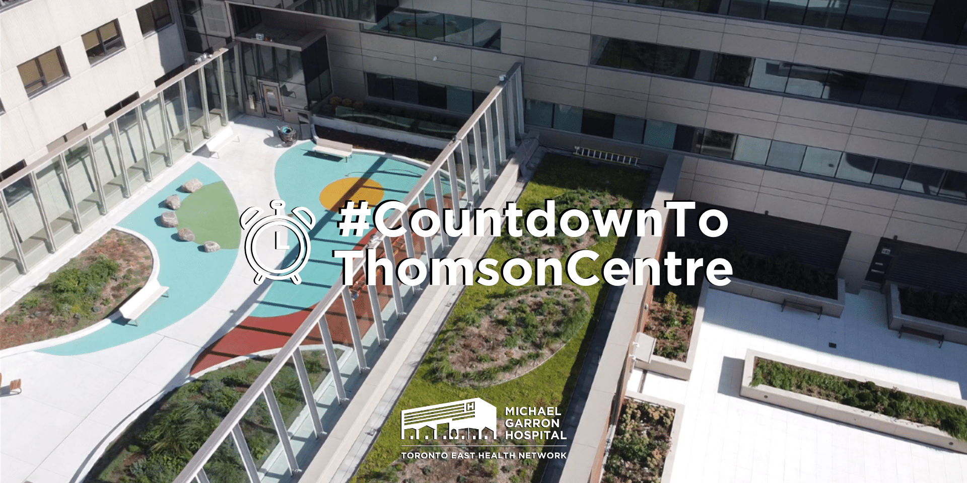 Aerial shot of both the mental health and public terraces in the Ken and Marilyn Thomson Patient Care Centre