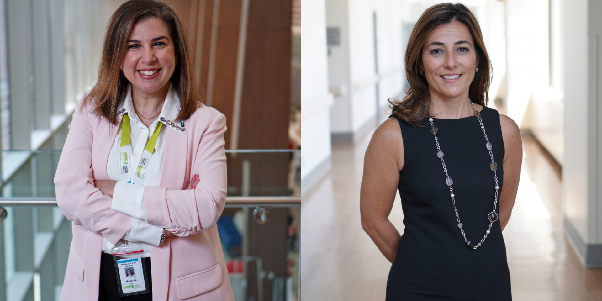 Melanie Kohn, President and CEO of MGH, and Mitze Mourinho, President and CEO of MGH Foundation, stand side by side