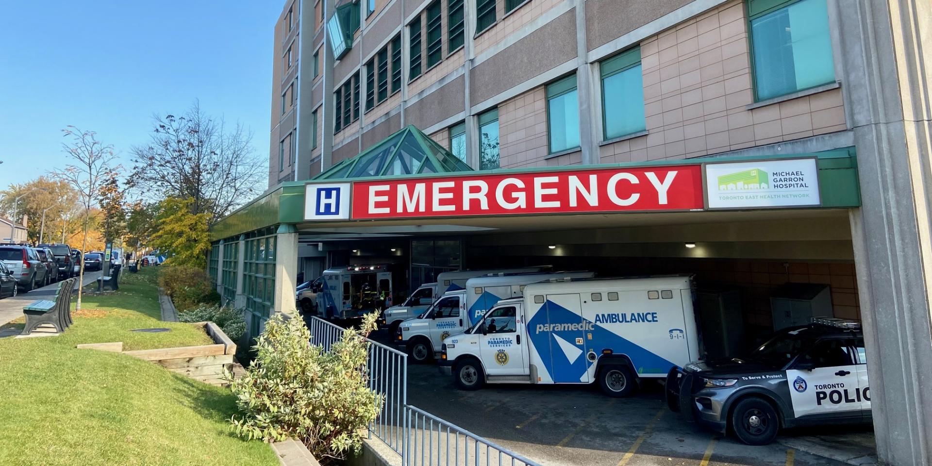 The outside of the Emergency Department at Michael Garron Hospital.