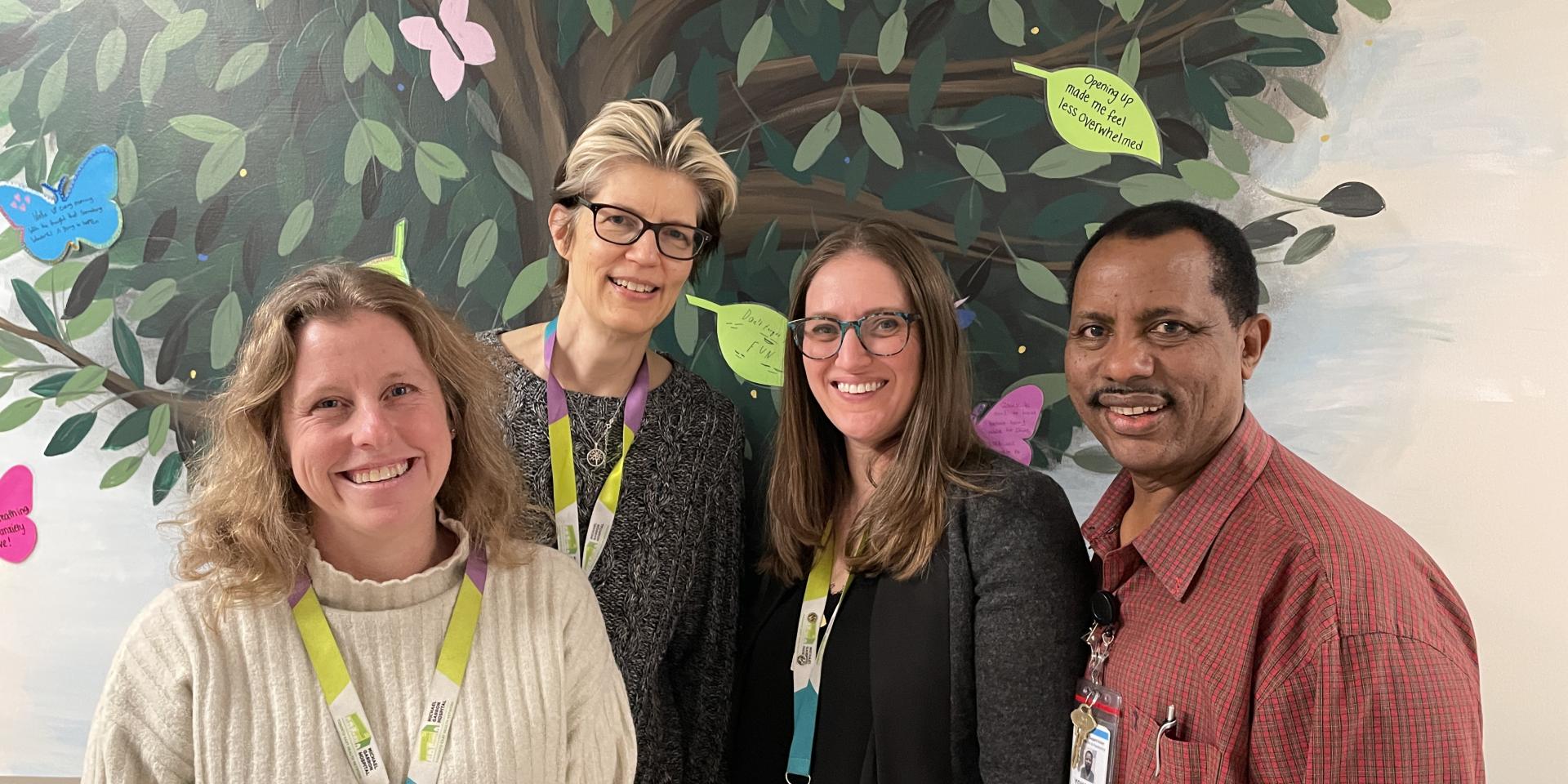 From left, Jaimie Kennedy, Clinical Lead, Child and Youth Health Services; Dr. Krista Lemke, Medical Director, Child and Adolescent Mental Health; Adina Hauser, Manager, Child and Youth Health Services; and Yohannes Cheru, Supervisor, Mental Health Services. 