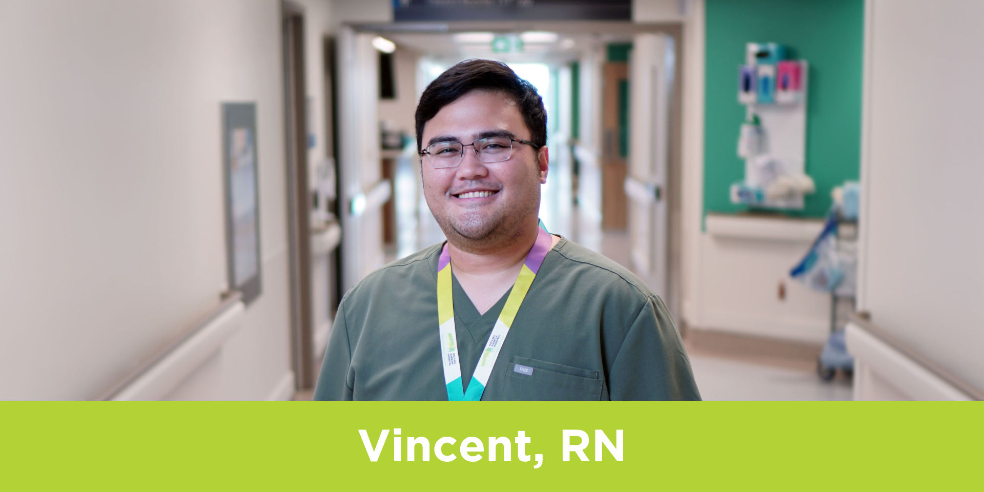 Vincent Matthew Completo, RN at Michael Garron Hospital, stands in a hallway.