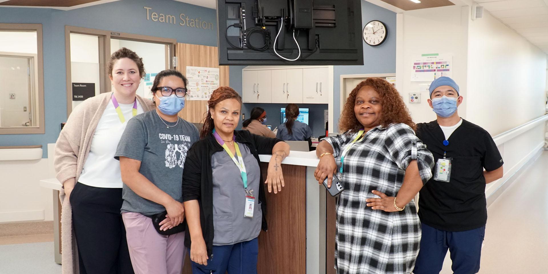 Inpatient Medicine unit staff pose in T8 East at Michael Garron Hospital