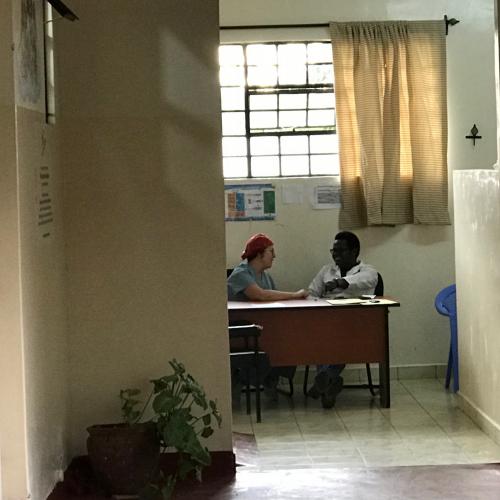 Dr. Ornstein in discussion with a clinician at the Bakara Hospital. 