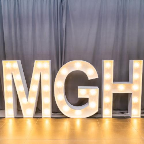 A photo station made up of marquee letters and balloons at the celebratory grand opening of Michael Garron Hospital’s new Ken and Marilyn Thomson Patient Care Centre.