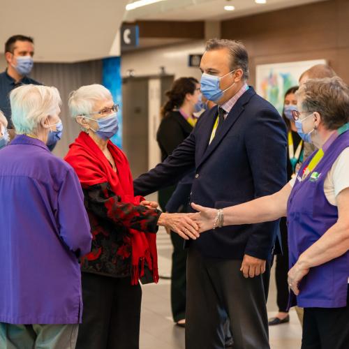 Volunteers and guests gather at the celebratory grand opening of Michael Garron Hospital’s new Ken and Marilyn Thomson Patient Care Centre.