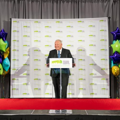 The Honourable Doug Ford, Premier of Ontario, makes remarks at the celebratory grand opening of the new Ken and Marilyn Thomson Patient Care Centre.