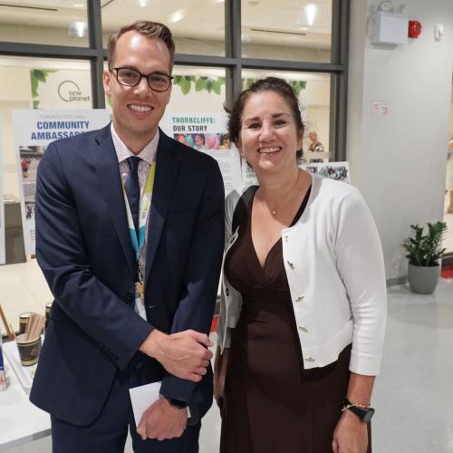 Kevin Edmonson, Interim Vice President of Clinical Programs at MGH, and Dr. Sheila Laredo, Chief of Staff at MGH, at the grand opening of the Thorncliffe Park Youth Wellness Hub on July 18.