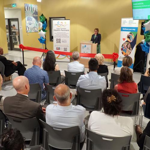 Robin Martin, Parliamentary Assistant to Ontario’s Minister of Health, shares remarks at the grand opening of the Thorncliffe Park Youth Wellness Hub on July 18.