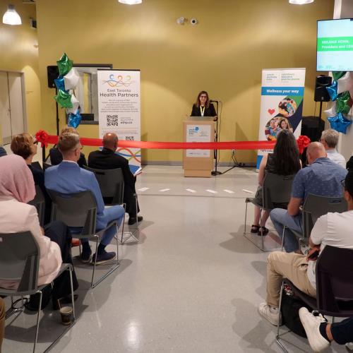Melanie Kohn, President and CEO at Michael Garron Hospital, shares remarks at the grand opening of the Thorncliffe Park Youth Wellness Hub on July 18.