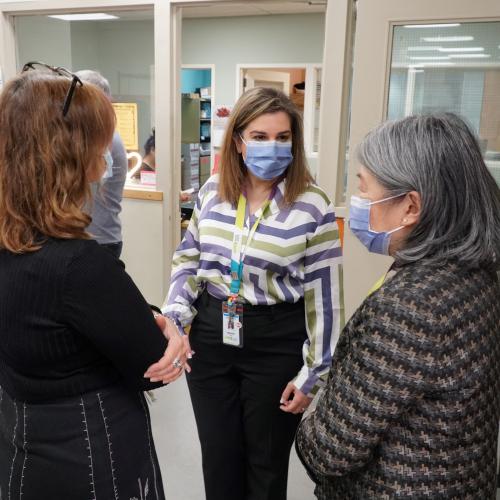 Melanie Kohn meets leaders and staff from the Food Services Team in November 2023. 