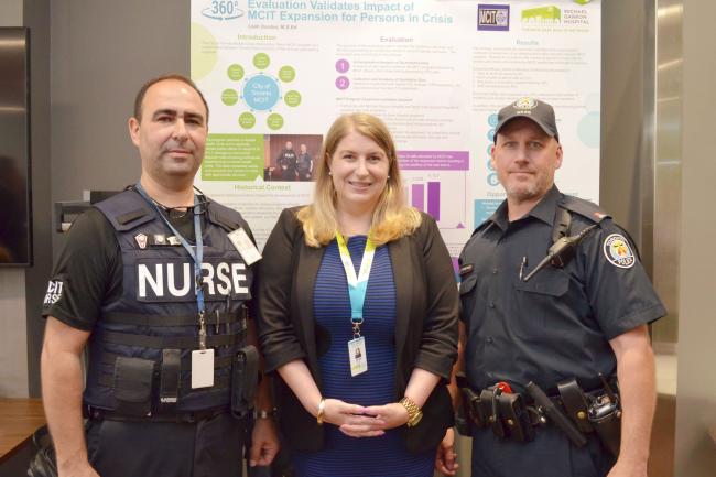 Leah Dunbar with police officer Craig Hambrook and nurse Avi Unger