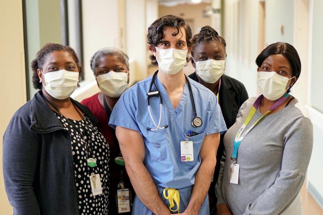 Dr. Jarred Rosenberg with nurses from the Nurse Led Outreach Team: Nicole, Yvonne, Theresa and Siphathokuhle (Pat)