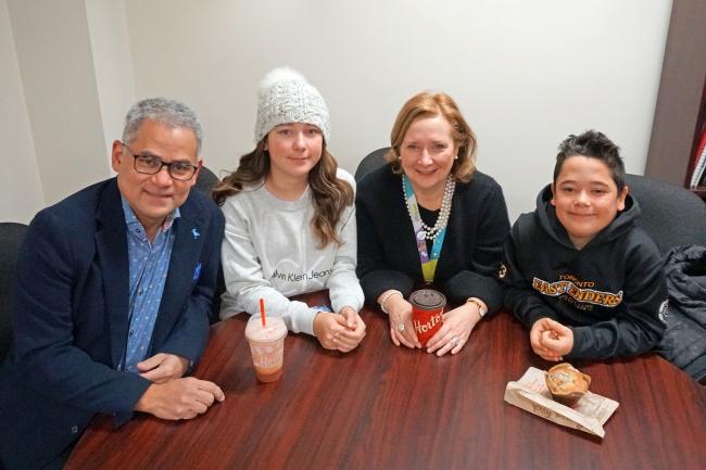 Sarah Downey having breakfast with husband Manfred and children Elise and Joshua