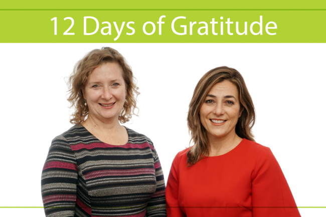 Sarah Downey and Mitze Mourinho on image with 12 days of gratitude banner