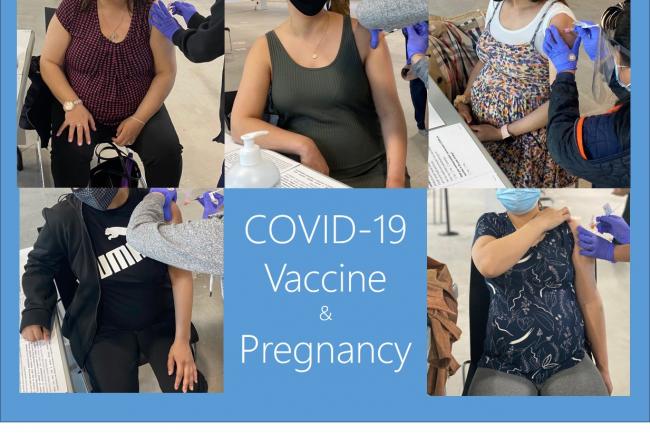 Collage of pregnant clients receiving the COVID-19 vaccine