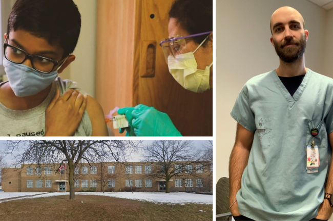 A collage of images from MGH and ETHP's school-based vaccine clinics.