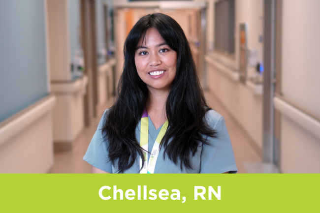 Chellsea Credo, Registered Nurse at Michael Garron Hospital, stands in a hallway.