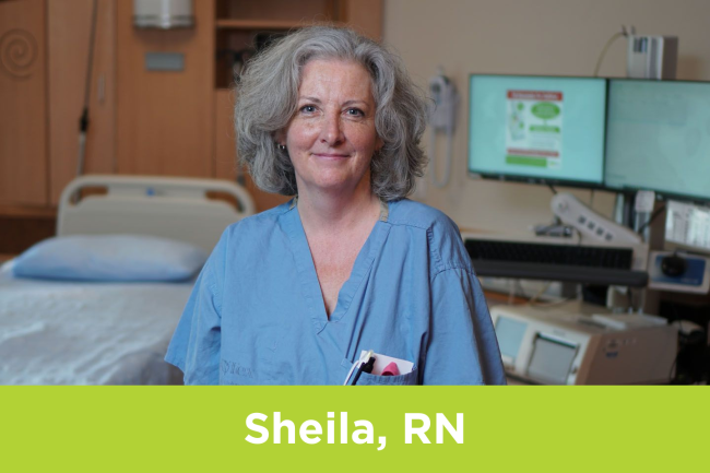 Sheila Welch, Registered Nurse, smiles and poses in a patient room at Michael Garron Hospital.    