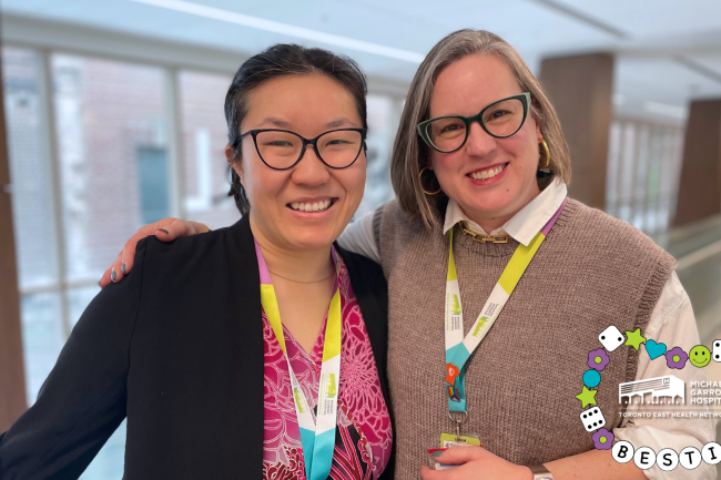 Amy Hu, Manager, Operational Excellence, and Sarah Keenan, Consultant, Organizational Development pose at MGH. 