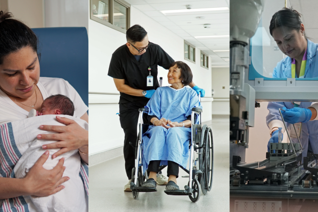 A collage of images in a healthcare setting