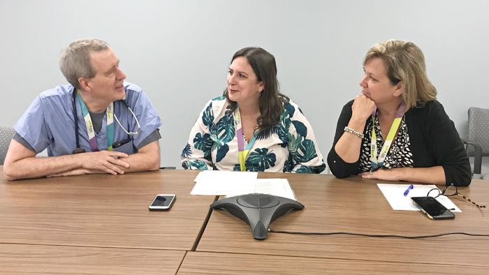Dr. Ian Fraser (left), Janice Ward (right) and Kirsten Martin (centre) discuss patient safety.
