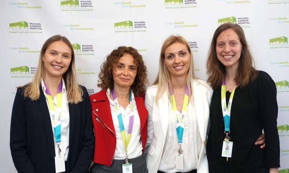 Dr. Gili Adler Nevo (centre) accepted the award with three of her student learners: Erika Kisonas, Ivana Bizic, and Cristina Leone (left to right). (Photo by: Ellen Samek)