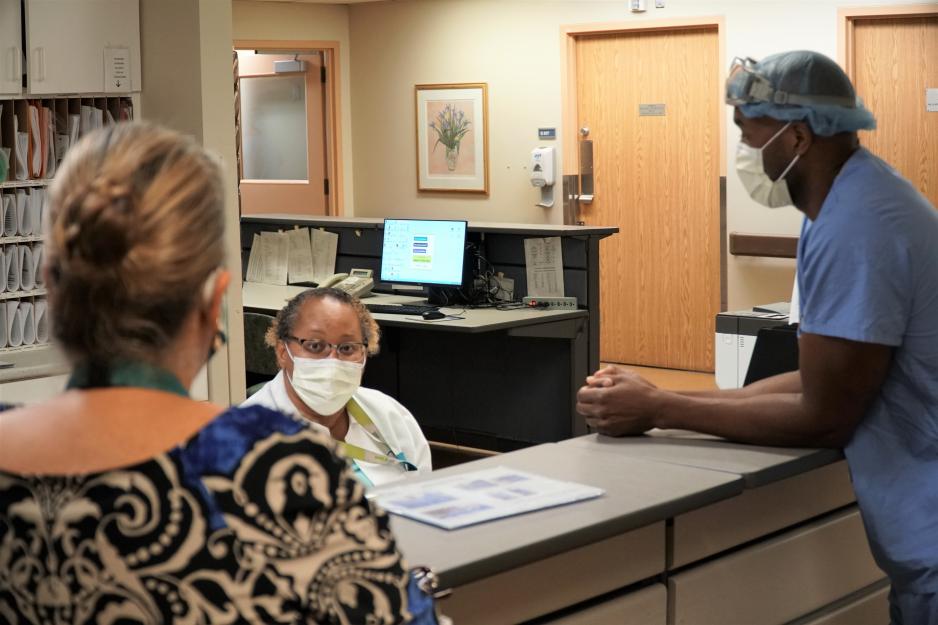 Unit clerk Joann Joaquim-Chase participates in MGH's Rock the Mock.