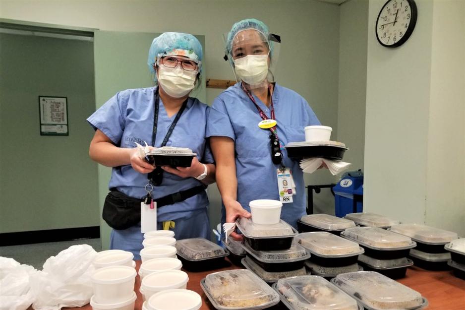 MGH nurses receive a meal donation organized by the Michael Garron Hospital Foundation.