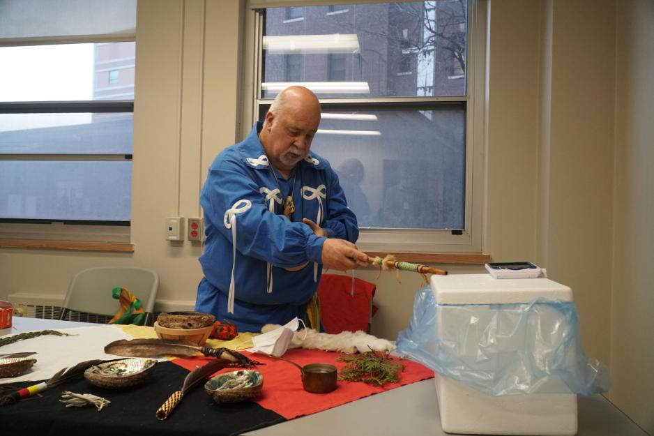 Elder Little Brown Bear conducted a sacred pipe and smudging ceremony at the clinic before it opened on March 24.