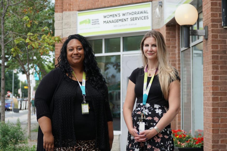 Krystle Brady and Kathryn Decker in front of Women's Withdrawal Management Services