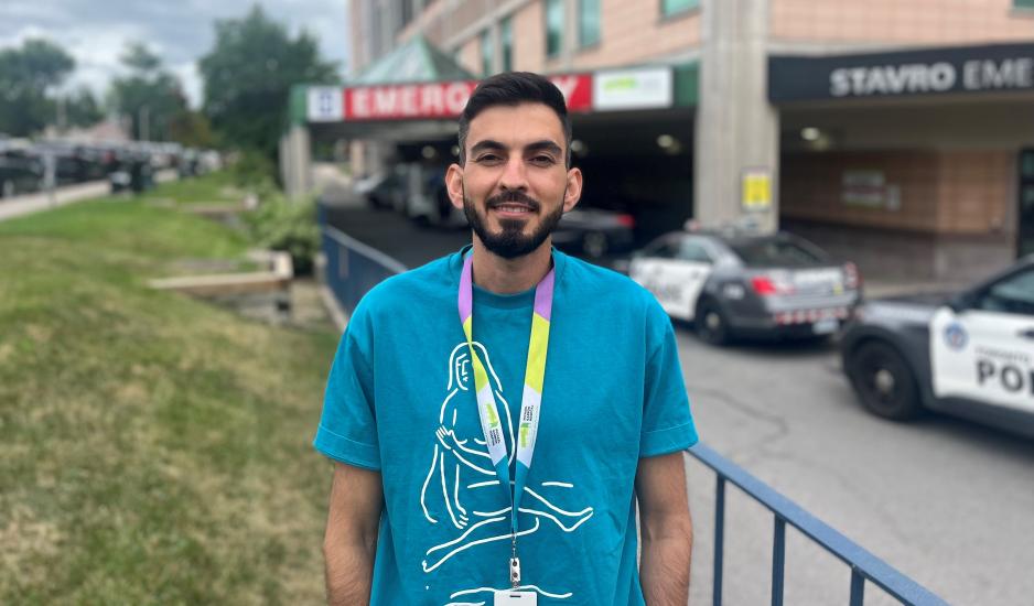 Ahmad Khaliqyar standing outside of MGH emergency department