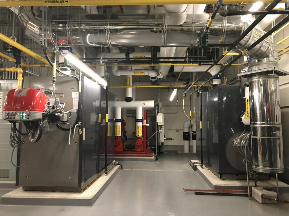 Photo of mechanical room: boilers and chillers