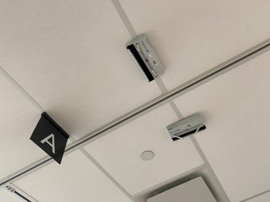 Ceiling-mounted monitors in the Thomson Centre