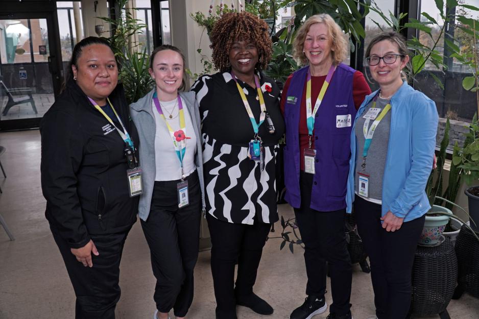 From left, Alyssa Torres-Rambajhan, Activation Coordinator; Mariah McCaw, HELP Extern; Rosie Sears, Behavioural Specialist; Maggie Gosselin, HELP Volunteer; and Deanna Rosolen, Activation Coordinator.