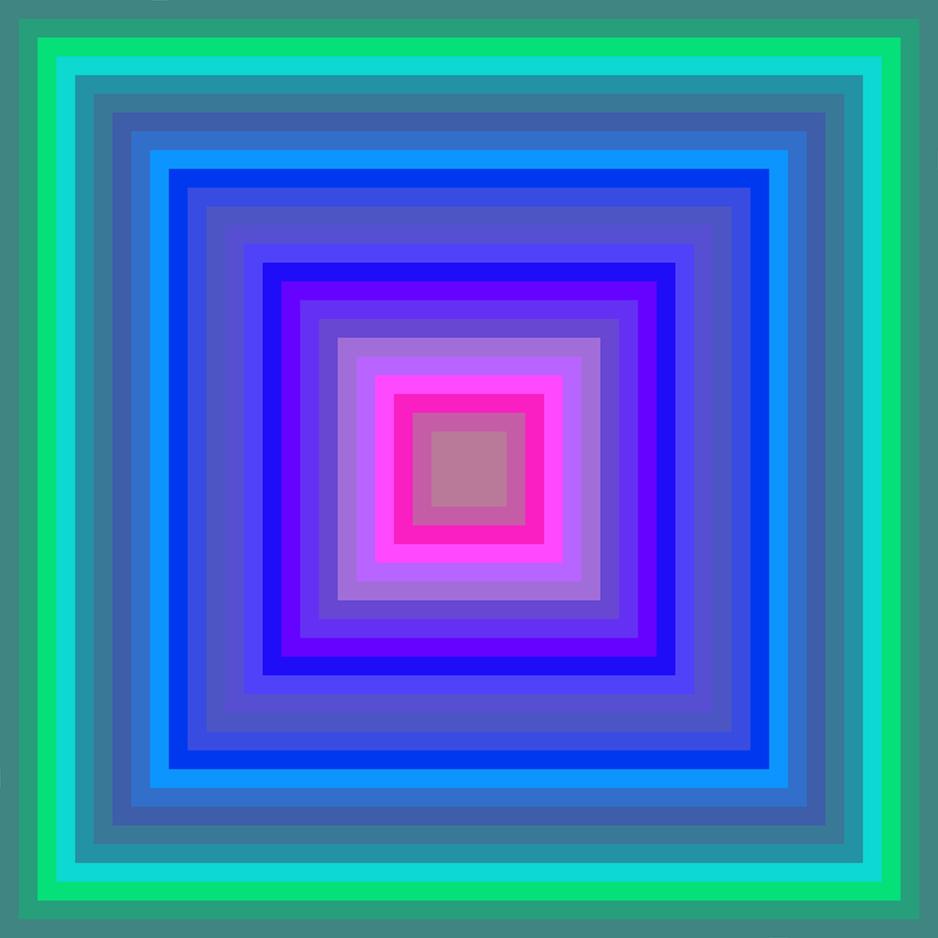 Digital art of pink, purple, blue and green squares.
