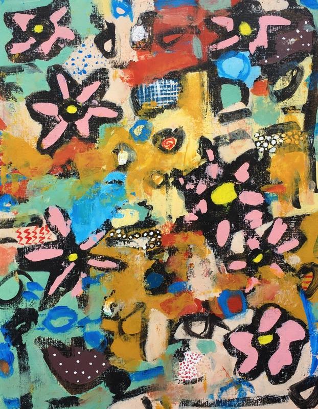 Painting of abstract art with vibrant colours.