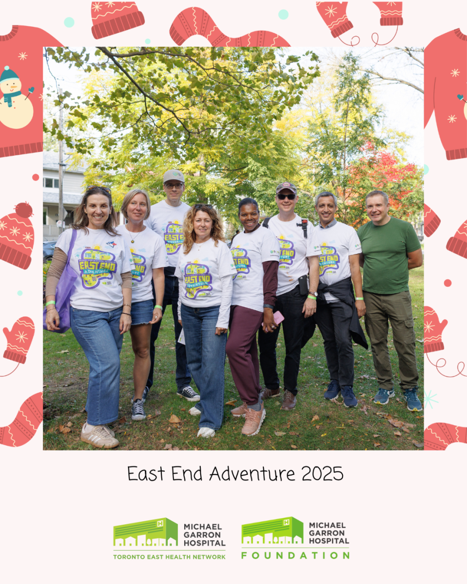 Group of people stand outdoors under a tree with caption "East End Adventure 202"