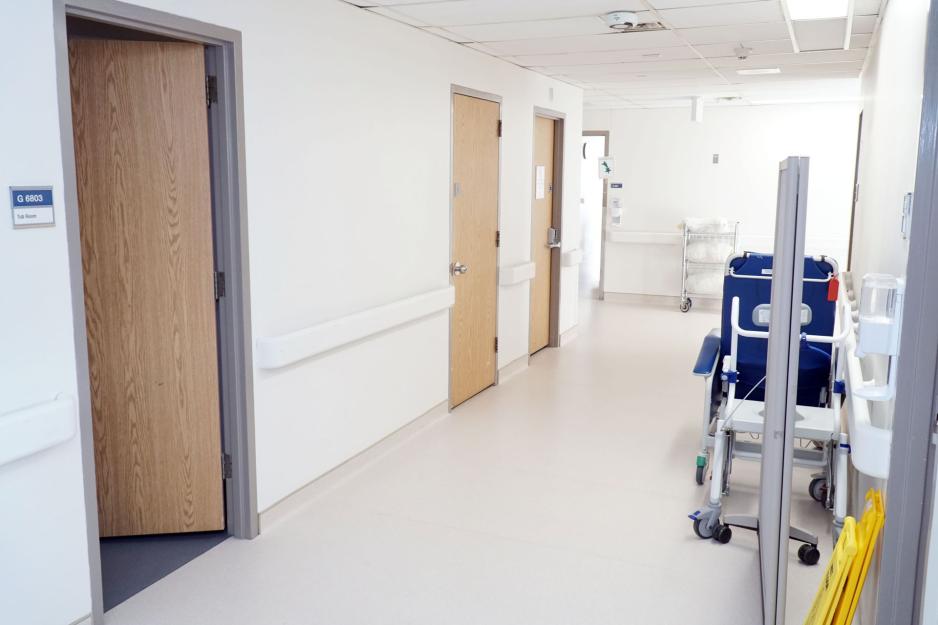a bright and clean hospital hallway