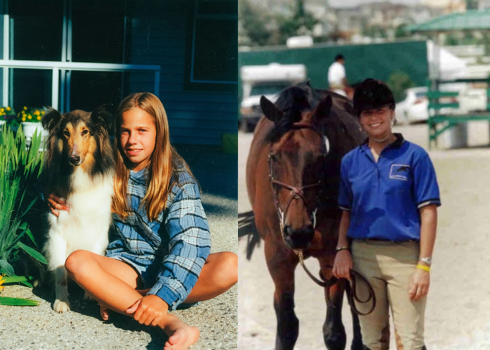 Left: Shannon with the family dog, Casey. Right: Shannon with Fanny the horse.